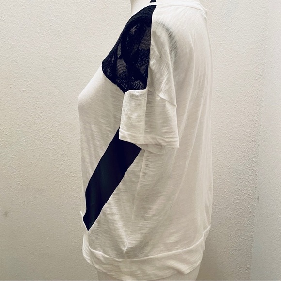 Express White Tee with Black Lace & Illusion Mesh - Picture 6 of 11